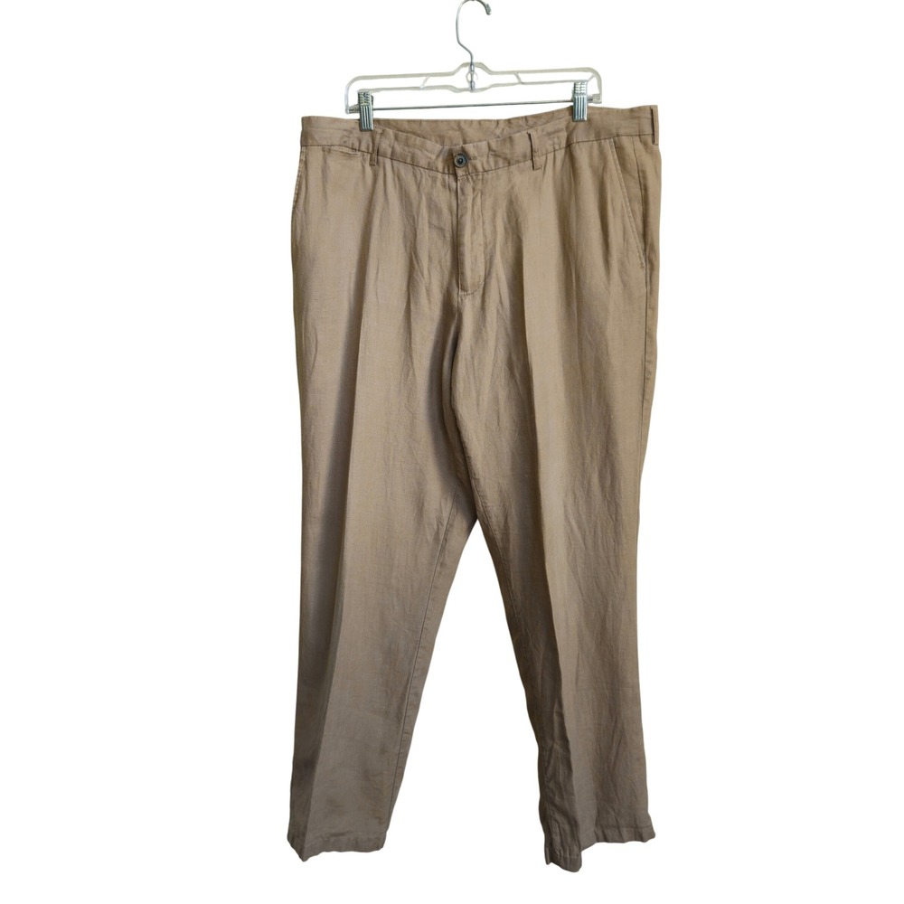 Tasso Elba ISLAND 38x32 Tan 100% Linen‎ Straight Pants Beach Coastal Chic Lounge